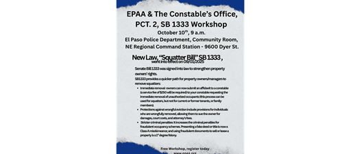 EPAA & Constable's Office, PCT 2, September 10th at 9-11 a.m.